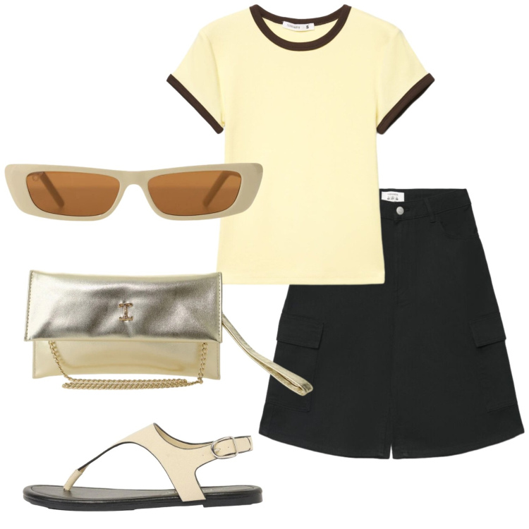 Outfit donna - Total look #2425913. Stile Basic per Tutti i giorni. Abbinamento con infradito, pantaloni corti, t-shirt, borse a tracolla, occhiali da sole.