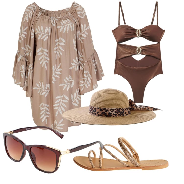 Outfit donna - Total look #2425915. Stile Basic per Mare. Abbinamento con occhiali da sole, vestiti da spiaggia, cappelli, sandali, costumi interi.