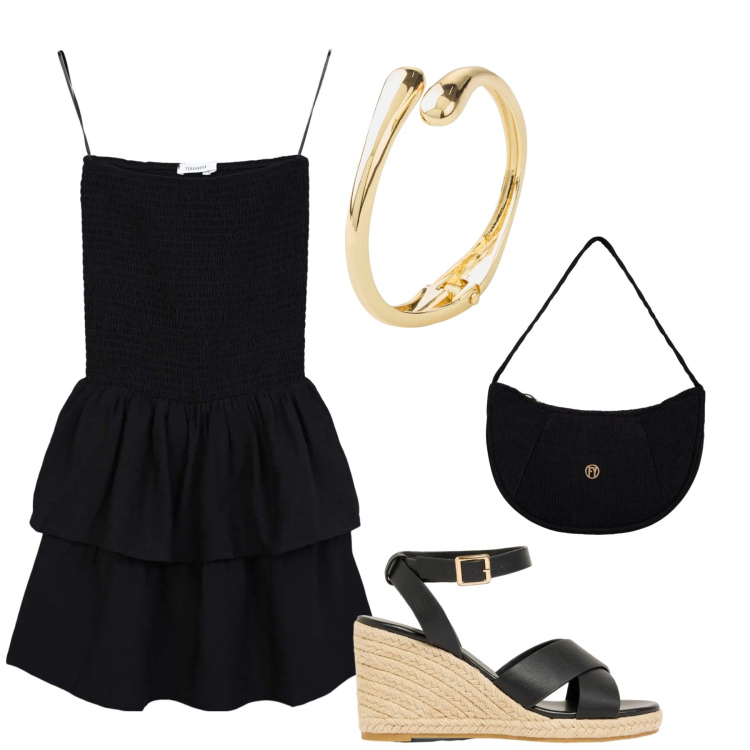 Outfit donna - Total look #2425919. Stile Glamour per Serata fuori. Abbinamento con braccialetti, zeppe, vestiti corti, borse a mano.