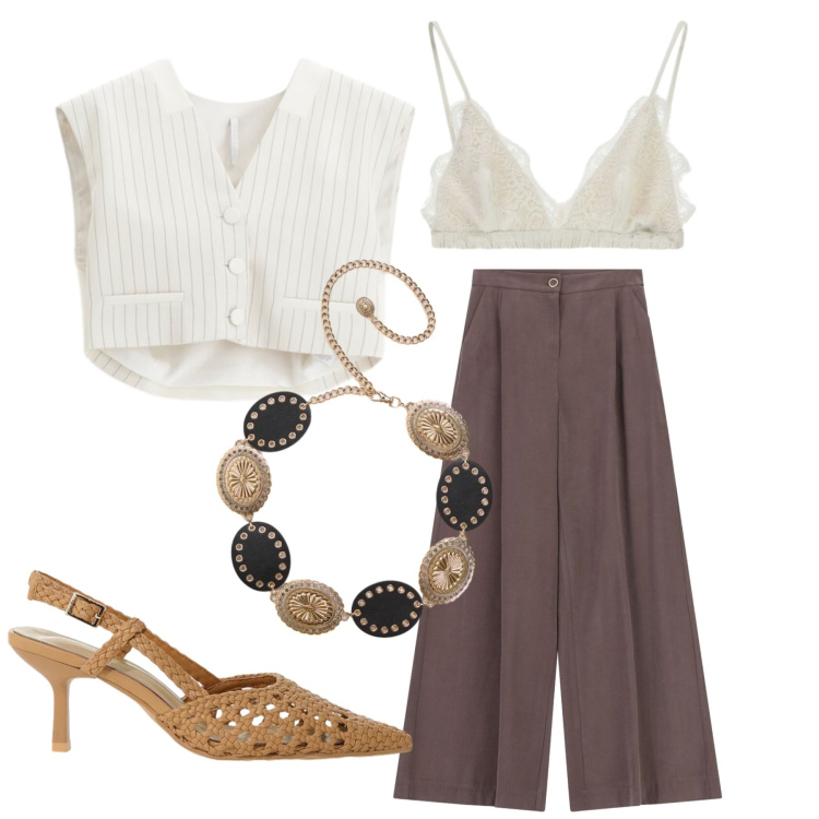 Outfit donna - Total look #2425938. Stile Glamour per Serata fuori. Abbinamento con cinture, décolleté, gilet, reggiseni, pantaloni a palazzo.