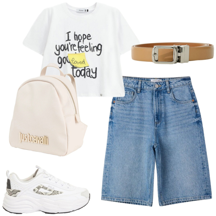 Outfit donna - Total look #2425949. Stile Casual per Tutti i giorni. Abbinamento con zaini, sneakers, bermuda, cinture, t-shirt.
