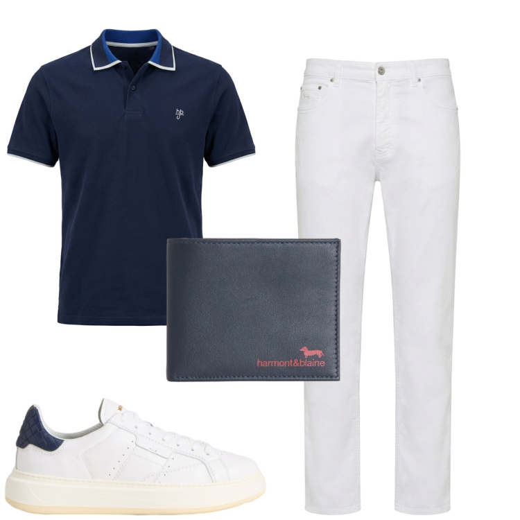 Outfit uomo - City. Stile Casual per Tutti i giorni. Abbinamento con pantaloni, polo, portafogli, sneakers.