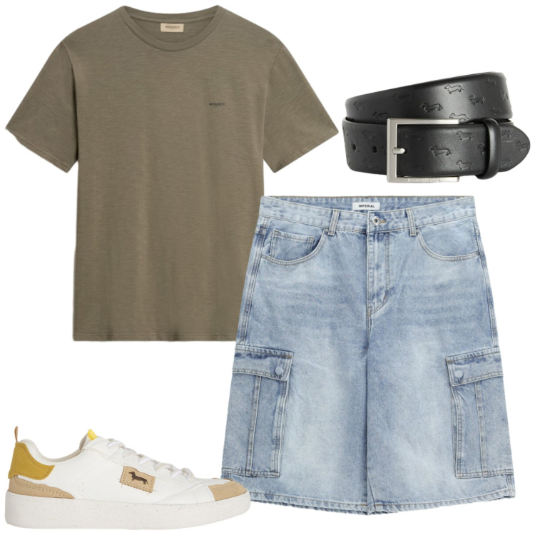 Outfit uomo - Total look #2425967. Stile Casual per Tutti i giorni. Abbinamento con sneakers, cinture, t-shirt, bermuda.