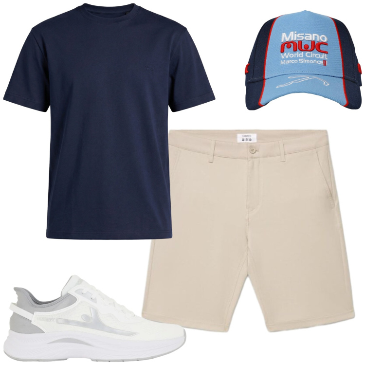 Outfit uomo - Total look #2425969. Stile Casual per Tutti i giorni. Abbinamento con t-shirt, cappelli, shorts, sneakers.