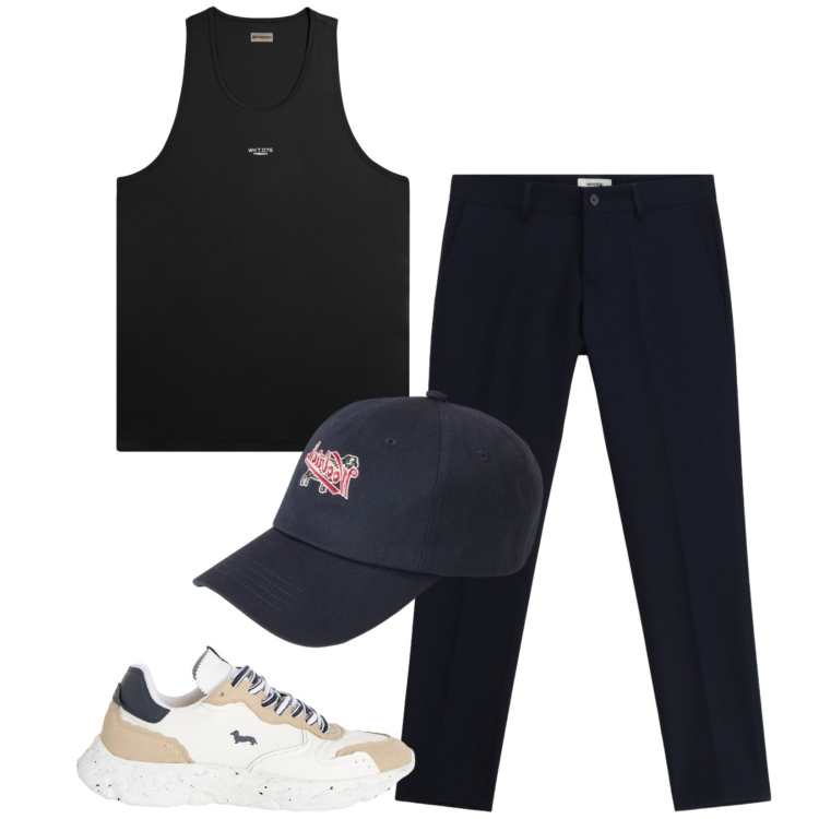 Outfit uomo - Total look #2425992. Stile Urban per Tutti i giorni. Abbinamento con sneakers, canottiere, cappelli con visiera, pantaloni.