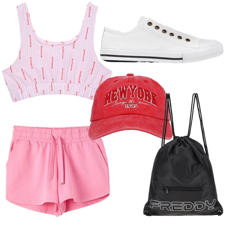 Outfit donna - Maratona in città. Stile Sporty chic per Tutti i giorni. Abbinamento con sneakers, cappelli, shorts, top, zaini.
