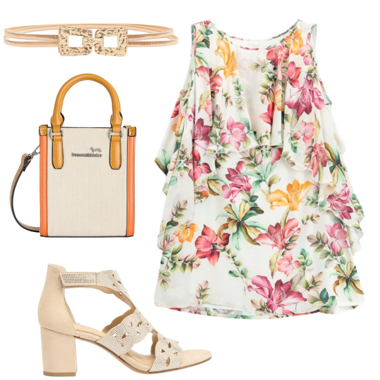 Outfit donna - Giugno. Stile Casual chic per Tutti i giorni. Abbinamento con sandali col tacco, borse tote, vestiti corti, cinture.