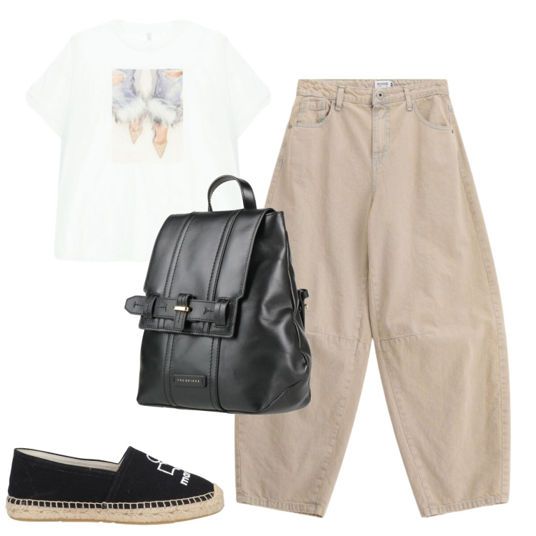 Outfit donna - City. Stile Casual chic per Tutti i giorni. Abbinamento con zaini, espadrillas, t-shirt, jeans.