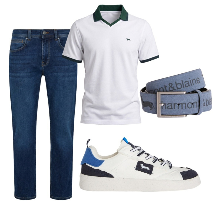 Outfit uomo - Total look #2426035. Stile Casual per Tutti i giorni. Abbinamento con sneakers, cinture, polo, jeans dritti.
