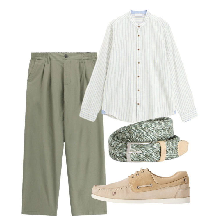 Outfit uomo - Eleganza rilassata. Stile Casual per Tutti i giorni. Abbinamento con cinture, scarpe stringate, camicie, pantaloni.