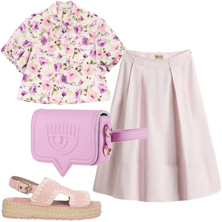 Outfit donna - Total look #2426071. Stile Casual chic per Tutti i giorni. Abbinamento con espadrillas, marsupi, camicie a manica corta, gonne lunghe.