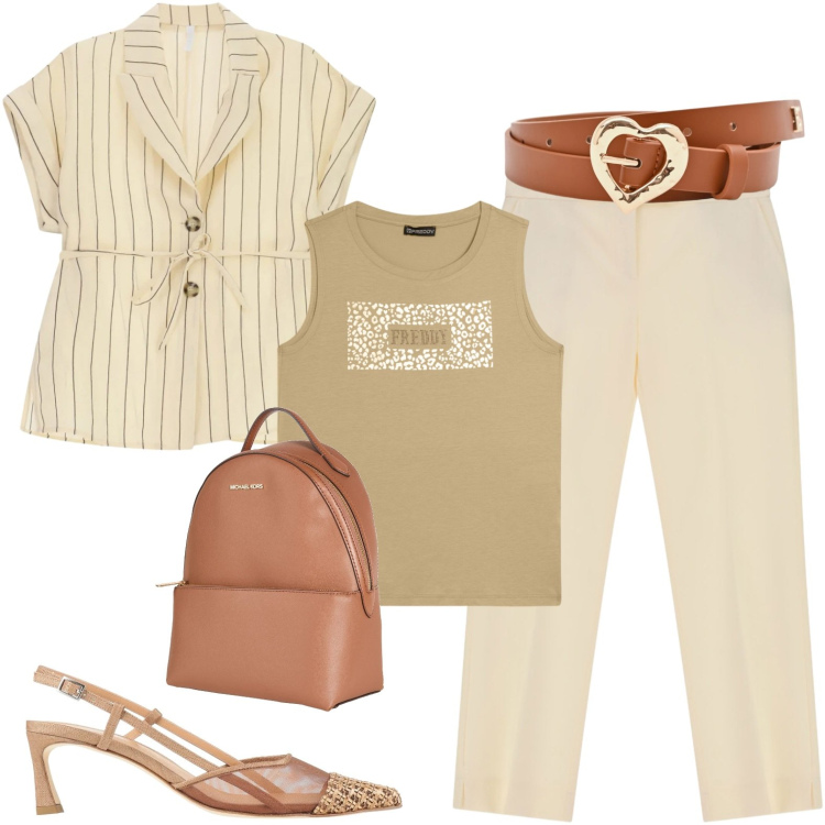 Outfit donna - Total look #2426073. Stile Casual per Tutti i giorni. Abbinamento con zaini, décolleté, cinture, pantaloni, blazer, top.