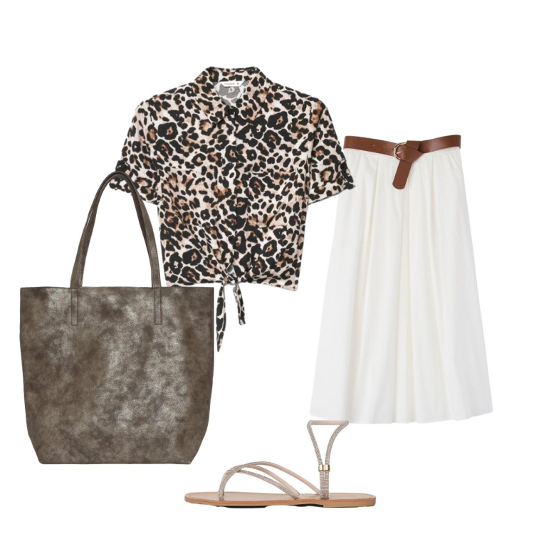 Outfit donna - Total look #2426081. Stile Glamour per Tutti i giorni. Abbinamento con gonne longuette, sandali, shopping bag, camicie a manica corta.