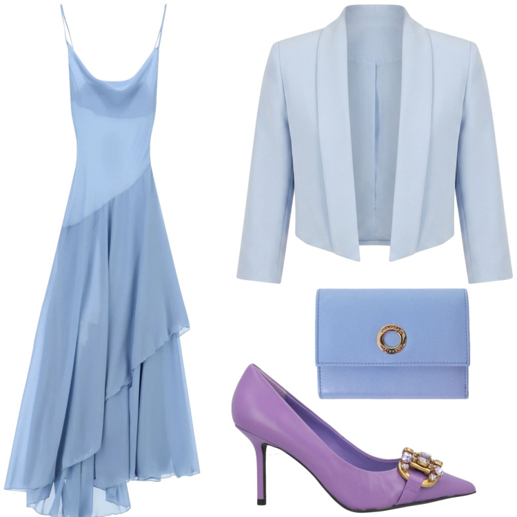Outfit donna - Cerimonia. Stile Chic per Cerimonia. Abbinamento con décolleté, vestiti lunghi, portafogli, bolero.