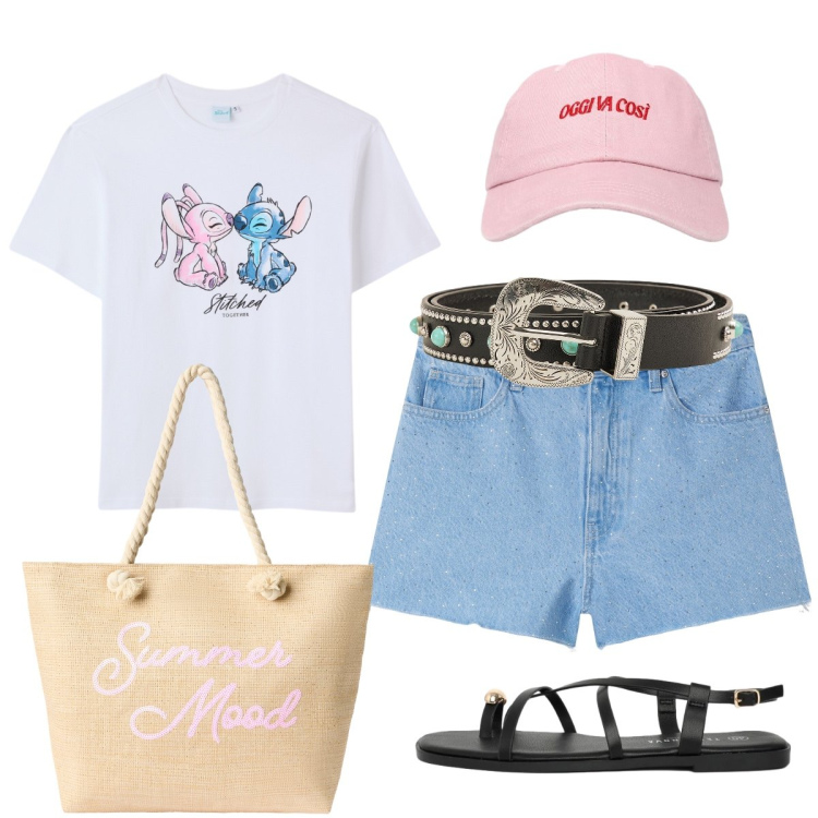 Outfit donna - Must-have Terranova. Stile Casual chic per Tutti i giorni. Abbinamento con t-shirt, shorts, cinture, cappelli con visiera, sandali, borse tote.