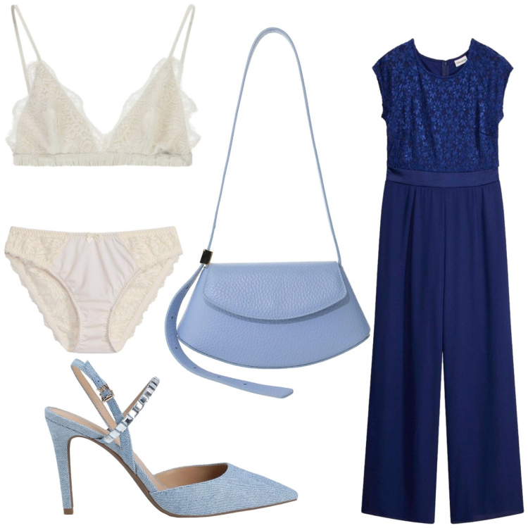 Outfit donna - Cerimonia romantica. Stile Glamour per Cerimonia. Abbinamento con décolleté, tute, culotte, reggiseni, borse a spalla.