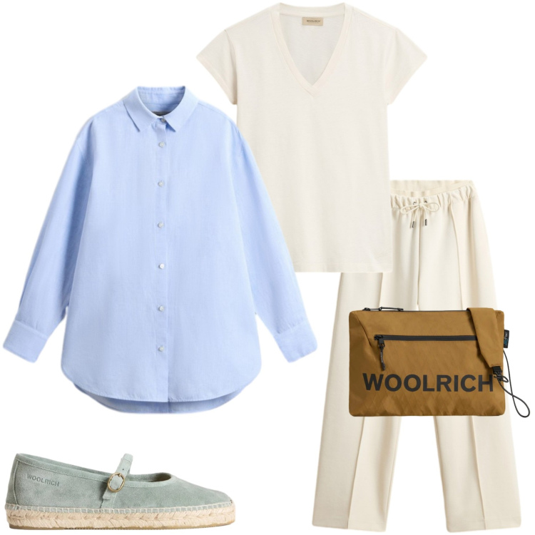 Outfit donna - Woolrich. Stile Casual chic per Tutti i giorni. Abbinamento con borse a tracolla, espadrillas, pantaloni, t-shirt, camicie.