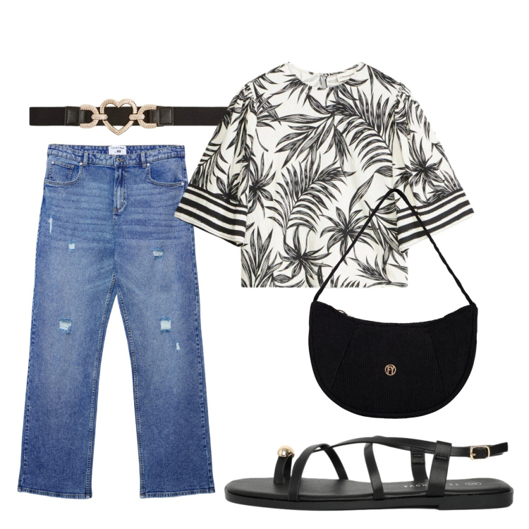 Outfit donna - Total look #2426194. Stile Basic per Tutti i giorni. Abbinamento con camicie a manica corta, sandali, cinture, jeans strappati, borse a mano.