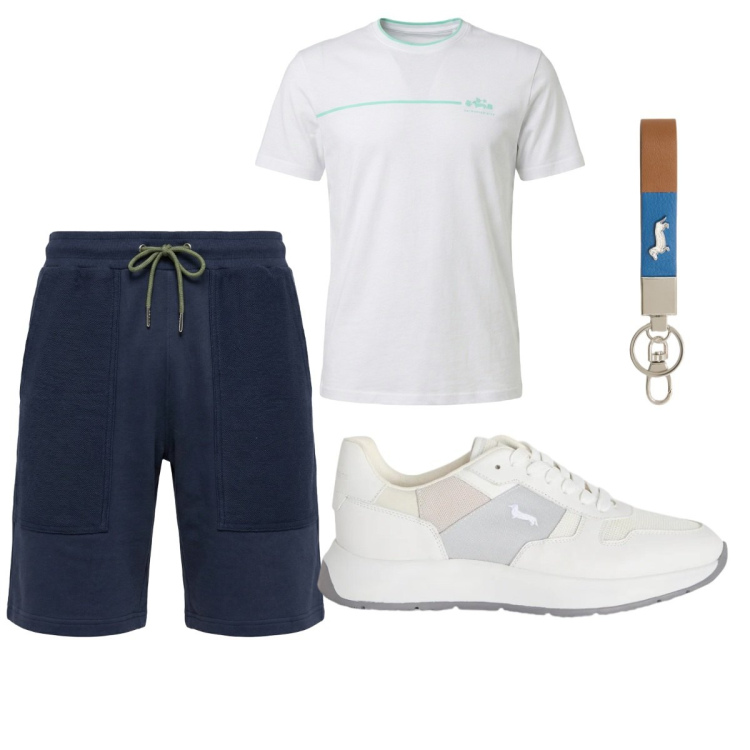 Outfit uomo - Total look #2426209. Stile Trendy per Tutti i giorni. Abbinamento con portachiavi, sneakers, t-shirt, pantaloni corti.