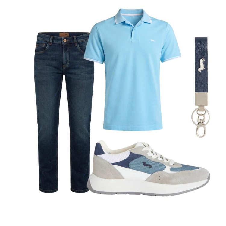 Outfit uomo - Total look #2426217. Stile Casual per Tutti i giorni. Abbinamento con sneakers, polo, jeans, portachiavi.