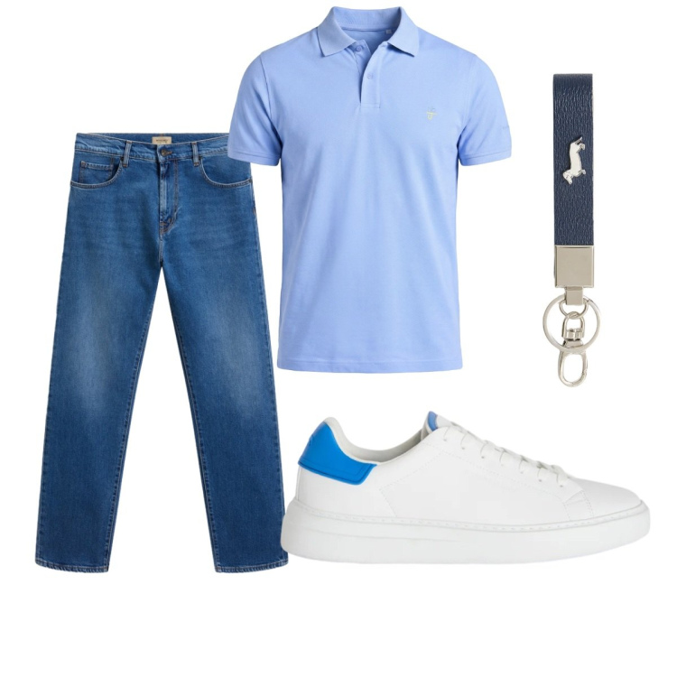 Outfit uomo - Total look #2426218. Stile Casual per Tutti i giorni. Abbinamento con sneakers, polo, portachiavi, jeans.