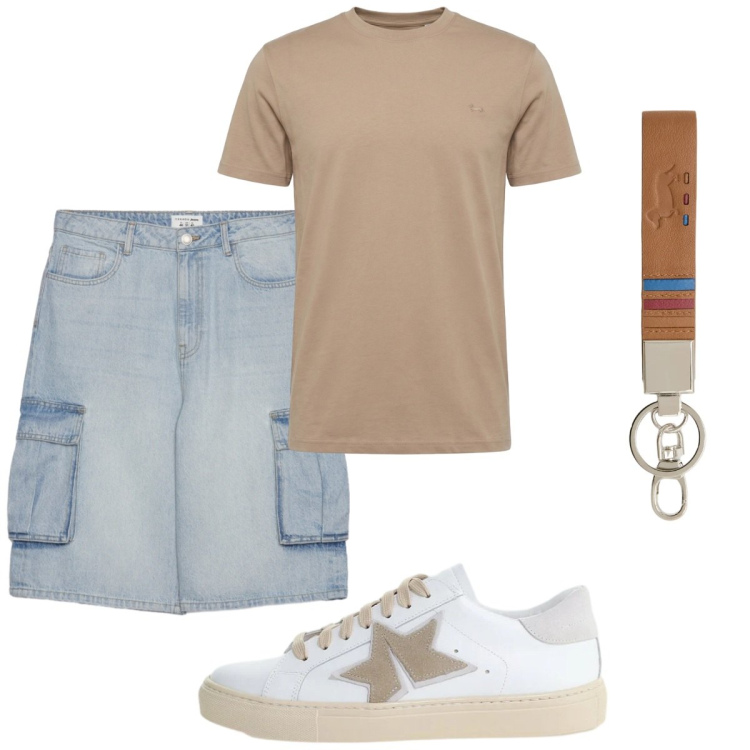 Outfit uomo - Total look #2426219. Stile Trendy per Tutti i giorni. Abbinamento con portachiavi, t-shirt, pantaloni corti, sneakers.