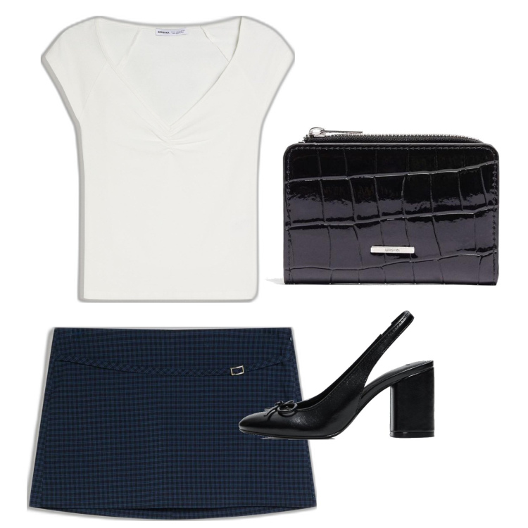 Outfit mujer - Preppy look. Estilo Preppy para Todos los días. Combinación con camiseta, faldas, bailarinas, monederos.