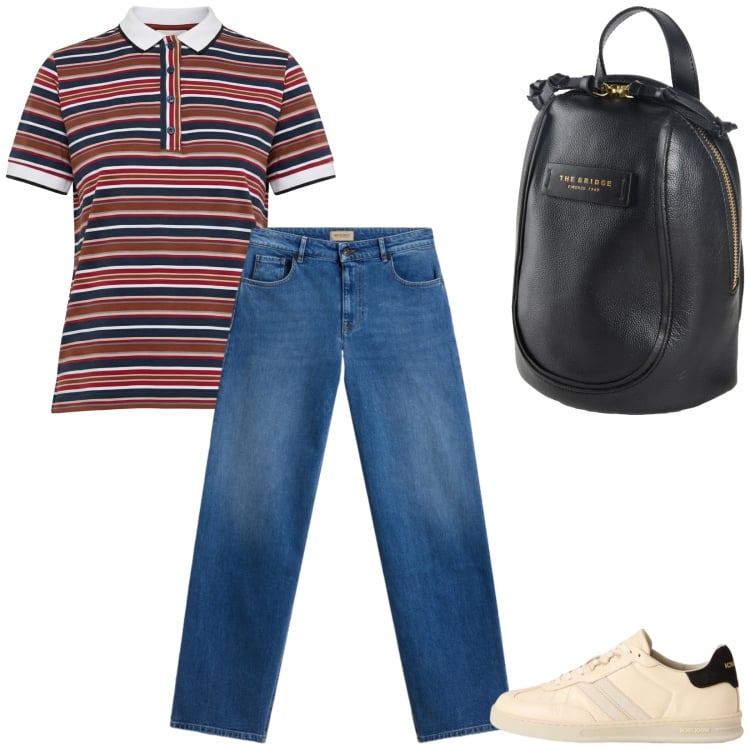 Outfit donna - Total look #2426291. Stile Casual per Tutti i giorni. Abbinamento con zaini, polo, sneakers, jeans.