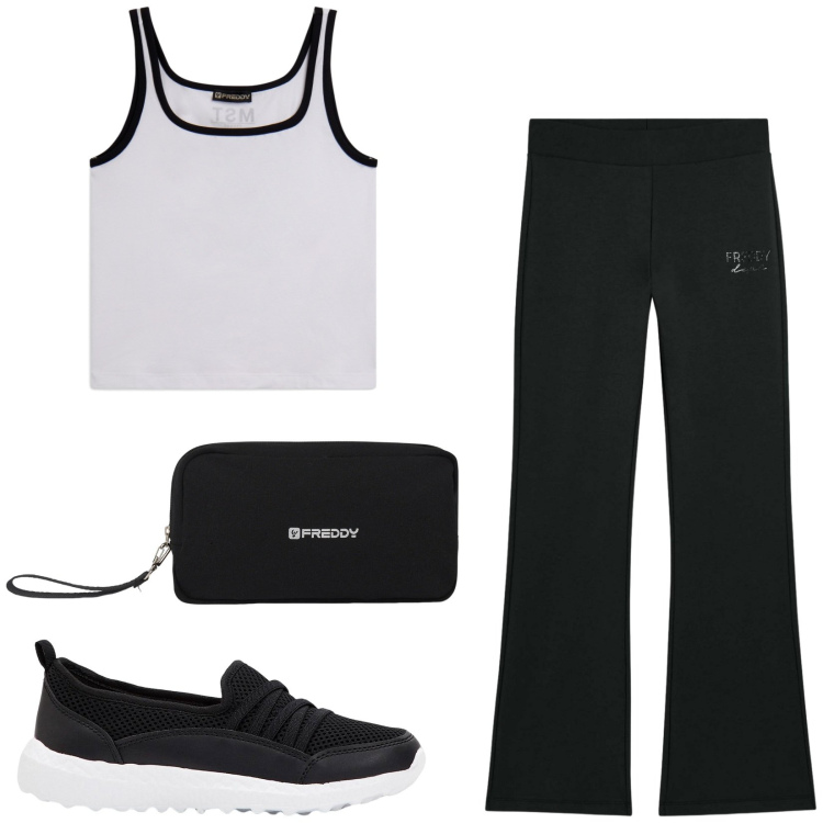 Outfit donna - Total look #2426294. Stile Sporty chic per Sport. Abbinamento con sneakers, valigie, canottiere, pantaloni.