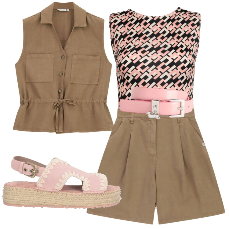 Outfit donna - Total look #2426300. Stile Casual per Tutti i giorni. Abbinamento con body, espadrillas, bermuda, gilet, cinture.