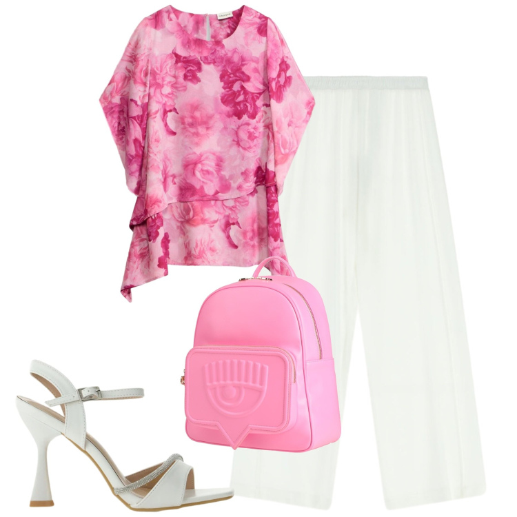 Outfit donna - Total look #2426324. Stile Casual chic per Tutti i giorni. Abbinamento con zaini, bluse, pantaloni a palazzo, sandali gioiello.