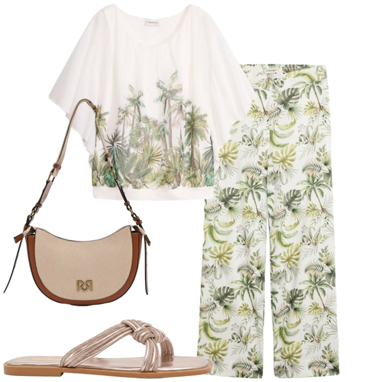 Outfit donna - City. Stile Casual chic per Tutti i giorni. Abbinamento con pantaloni, bluse, sandali, borse a tracolla.