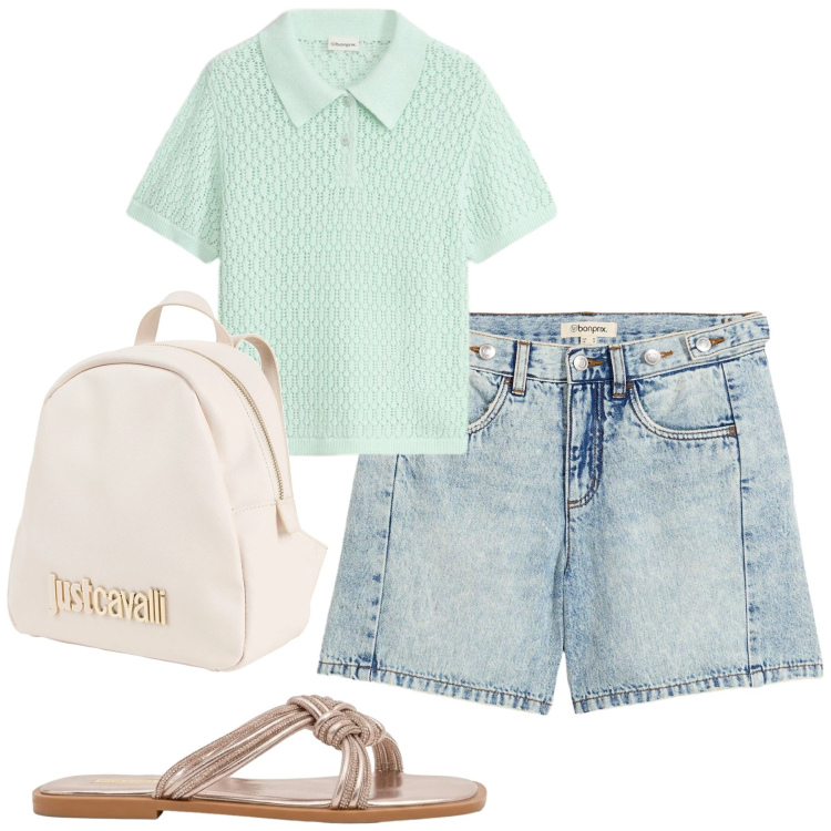 Outfit donna - Total look #2426328. Stile Casual per Tutti i giorni. Abbinamento con zaini, polo, shorts, sandali.