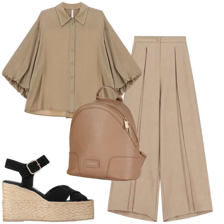 Outfit donna - Total look #2426358. Stile Casual chic per Tutti i giorni. Abbinamento con zaini, espadrillas, camicie, pantaloni a palazzo.