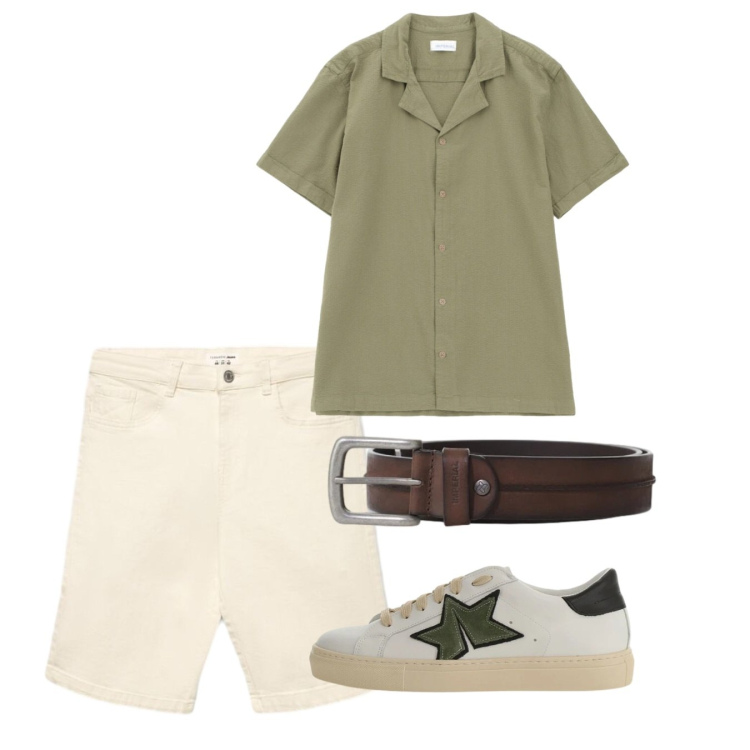 Outfit uomo - June. Stile Casual per Tutti i giorni. Abbinamento con shorts, camicie a manica corta, sneakers, cinture.