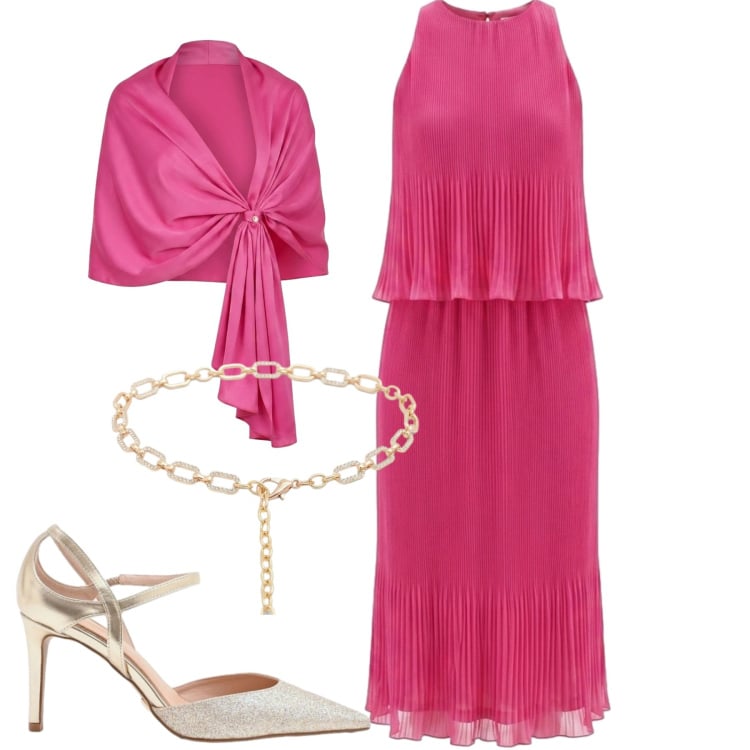 Outfit donna - Cerimonia. Stile Chic per Cerimonia. Abbinamento con vestiti midi/longuette, décolleté, cinture, stole.