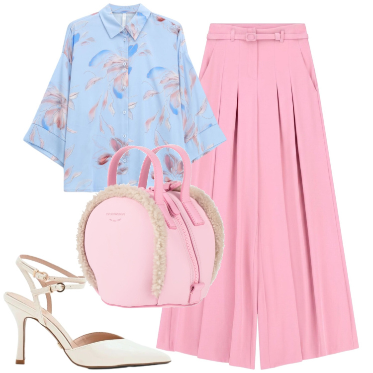 Outfit donna - City. Stile Casual chic per Tutti i giorni. Abbinamento con zaini, décolleté, camicie, pantaloni a palazzo.