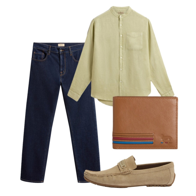 Outfit uomo - Coreana di sera. Stile Casual per Tutti i giorni. Abbinamento con portafogli, scarpe stringate, camicie, pantaloni.