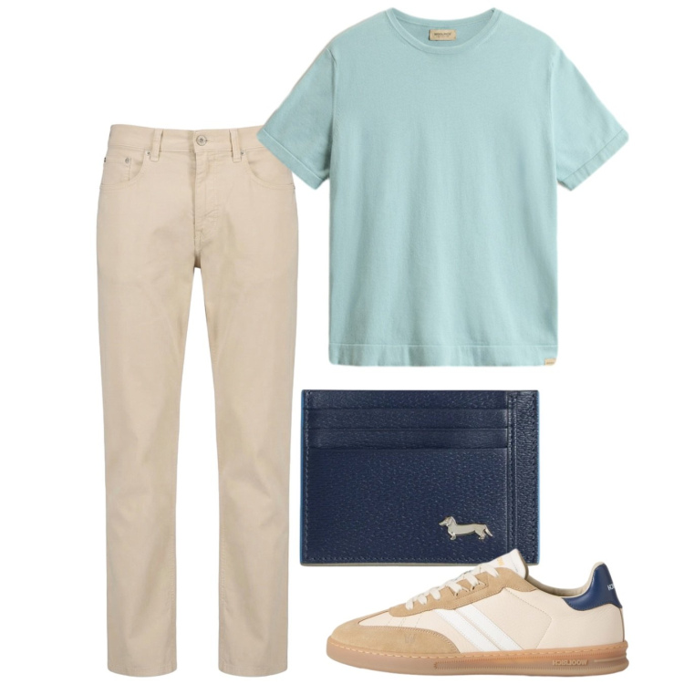 Outfit uomo - June. Stile Casual per Tutti i giorni. Abbinamento con portafogli, pantaloni, sneakers, t-shirt.