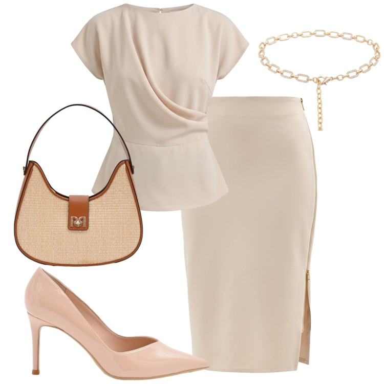 Outfit donna - Elegante. Stile Chic per Tutti i giorni. Abbinamento con bluse, gonne longuette, cinture, décolleté, borse a spalla.
