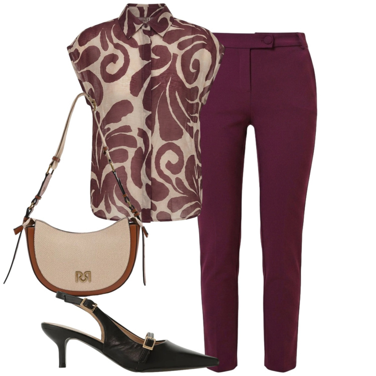 Outfit donna - City. Stile Chic per Tutti i giorni. Abbinamento con camicie a manica corta, borse a tracolla, pantaloni, sandali col tacco.