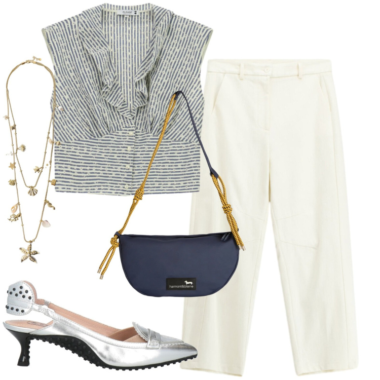 Outfit donna - Total look #2426396. Stile Casual per Tutti i giorni. Abbinamento con décolleté, borse a tracolla, camicie, pantaloni, collane.