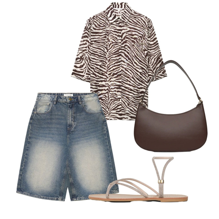 Outfit donna - Giugno. Stile Casual chic per Tutti i giorni. Abbinamento con sandali, pantaloni corti, borse a tracolla, camicie a manica corta.
