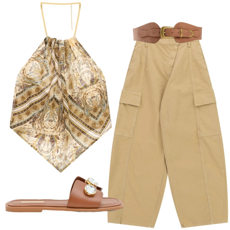 Outfit donna - Total look #2426422. Stile Casual per Tutti i giorni. Abbinamento con cinture, sandali gioiello, top, pantaloni cargo.