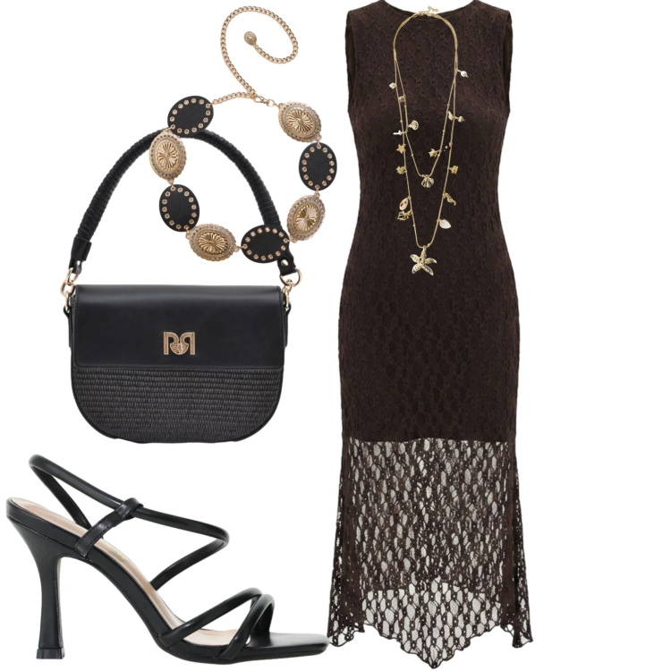 Outfit donna - Total look #2426425. Stile Sexy per Serata fuori. Abbinamento con cinture, vestiti a tubino, borse a spalla, sandali col tacco, collane.