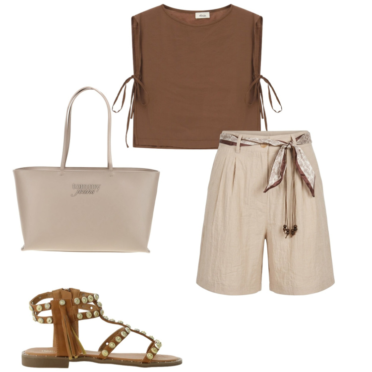 Outfit donna - Summer Sale Style. Stile Casual chic per Ufficio. Abbinamento con sandali, top, bermuda, borse a spalla.