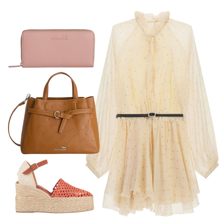 Outfit donna - Estate in stile naturale - Focus Donna C. Stile Chic per Tutti i giorni. Abbinamento con espadrillas, borse a mano, portafogli, vestiti corti.