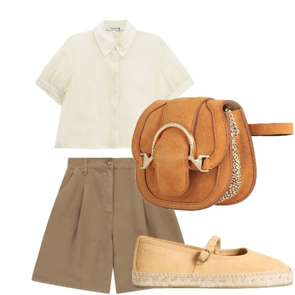 Outfit donna - casual. Stile Basic per Tutti i giorni. Abbinamento con marsupi, camicie a manica corta, bermuda, espadrillas.
