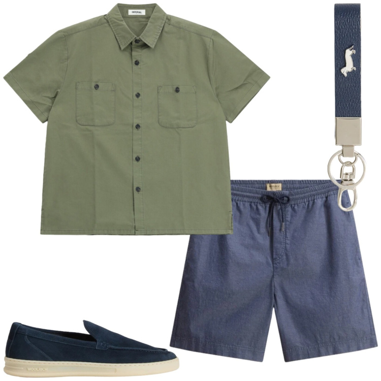 Outfit uomo - Total look #2426475. Stile Urban per Tutti i giorni. Abbinamento con portachiavi, scarpe stringate, pantaloni corti, camicie a manica corta.