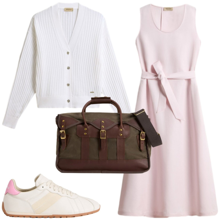 Outfit donna - Woolrich: capi d\'estate. Stile Chic per Tutti i giorni. Abbinamento con vestiti midi/longuette, borse a tracolla, cardigans, sneakers.